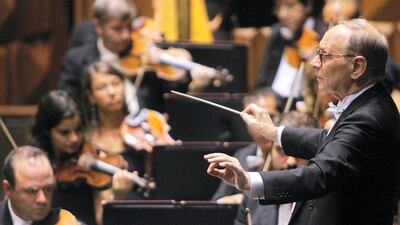 Italian famous composer Ennio Morricone conducts an anthology of almost all of his greatest successes at the Auditorium Pio, on October 14, 2006 in Rome, during the first Rome Film Festival. AFP