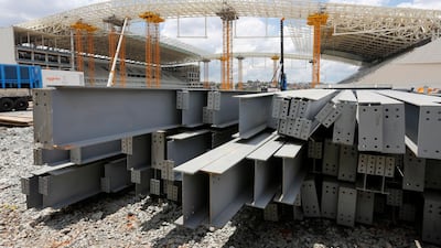 Steel beams sit outside Arena de Sao Paulo in Sao Paulo, Brazil. US President Donald Trump accused Brazil and Argentina on Monday of hurting American farmers through currency manipulation and said he’d impose tariffs on their steel and aluminum imports to retaliate. AP Photo