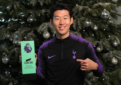 Son with the Carling Premier League Goal of the Month award on December 13, 2018. Getty Images