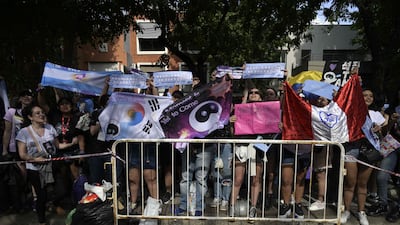 BTS fans queue to access to River Plate's Monumental stadium to attend the fourth of 10 concerts from Coldplay in Buenos Aires.