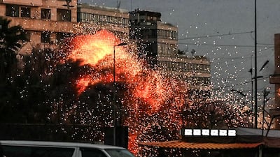 A fireball rises from the site of an Israeli air strike that hit a building in Beirut’s Bachoura neighbourhood. Lebanon was drawn into the Middle East war on March 2 when Iran-backed militant group Hezbollah launched rockets towards Israel in response to US-Israeli strikes that killed Iranian supreme leader Ayatollah Ali Khamenei. AFP