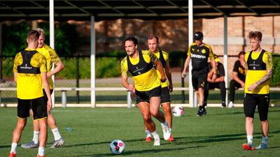 Mats Hummels, centre, has returned to Borussia Dortmund, three years after leaving for Bayern Munich. AFP