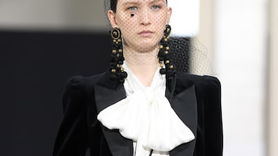 A model presents an Elie Saab creation at Paris Fashion Week. Photo: Getty