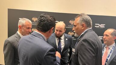 Syrian Energy Minister Mohammed Al Bashir speaks to regional executives at The Future of Energy in Syria roundtable in Abu Dhabi. Photo: Syria Ministry of Energy