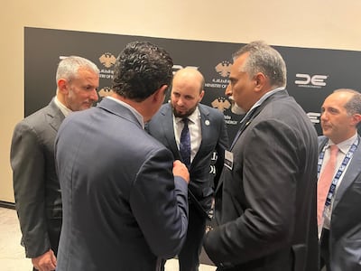 Syrian Energy Minister Mohammed Al Bashir speaks with regional executives at The Future of Energy in Syria roundtable in Abu Dhabi. Photo: Syria Ministry of Energy
