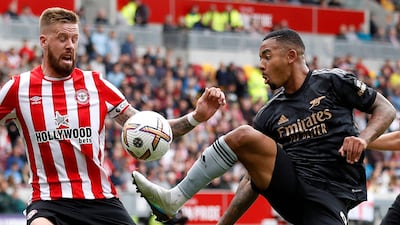 Arsenal striker Gabriel Jesus battles with Brentford defender Pontus Jansson. AFP