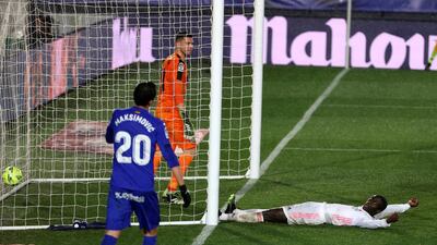 Real's Ferland Mendy celebrates after scoring. EPA
