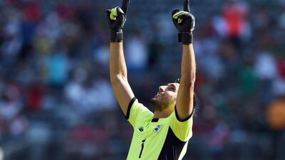 Panama goalkeeper Jaime Penedo celebrates during his side's Concacaf Gold Cup win over Trinidad and Tobago on Sunday. Jewel Samad / AFP / July 19, 2015