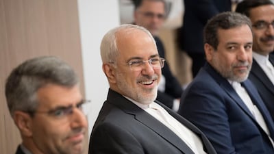 Iran's Foreign Minister Mohammad Javad Zarif Khonsari (C) looks on during a meeting with the EU's High Representative for Foreign Affairs and Security Policy. EPA/JOHN THYS / POOL