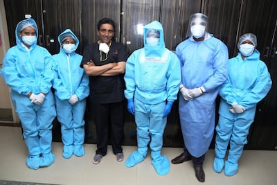 Dr JS Rajkumar with Dr KP Dinakaran (fourth from left) and the team treating him at the Lifeline Hospital in Chennai, southern India. Lifeline Hospital