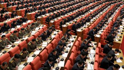 Attendees take part in a plenary session of the Central Committee of the Workers' Party of Korea in Pyongyang, North Korea. Reuters