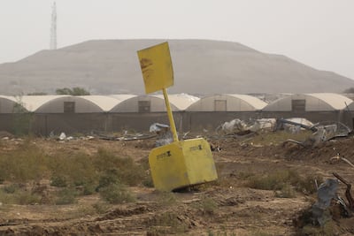 A concrete blocks marking the 'yellow line' drawn by the Israeli military in Bureij, central Gaza. Bashar Taleb / AFP