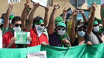 Iranians in Dubai protesting against the result of presidential election outside the Iranian Consulate in June.