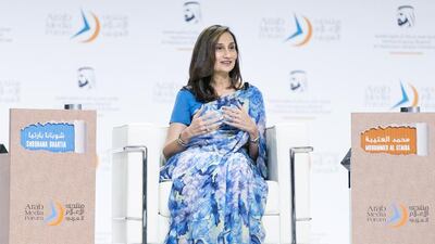 Shobhana Bhartia, Chairperson, Hindustan Times Group, at the 15th Arab Media Forum at the Dubai World Trade Centre. Reem Mohammed / The National