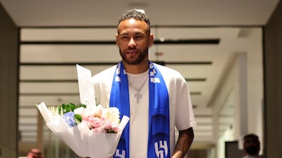 Neymar arrives at the King Khalid International Airport in Riyadh on Friday ahead of his unveiling as an Al Hilal player. Reuters