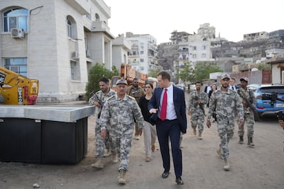 Hamish Falconer, UK minister for the Middle East at the time, visits a Yemeni coastguard outpost in the Gulf of Aden in December 2025. Photo: UK Foreign Office
