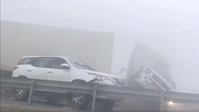 The driver of a lorry that ploughed into a line of stationary vehicles in heavy fog on Tuesday has been arrested on suspicion of reckless driving. The incident involved 44 vehicles in total and more than people 20 people were reported injured.