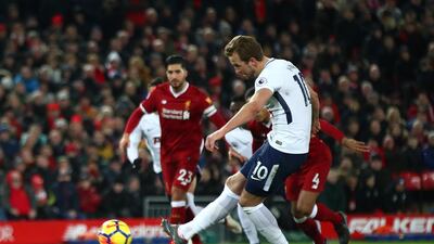 Harry Kane fires in a last-gasp equaliser for Tottenham from the penalty spot, his 100th Premier League goal. Clive Brunskill/Getty Images