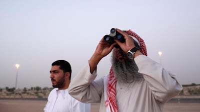 Ramadan in the UAE 2019: Hasan Ahmad Al Hariri, and Ghassan Al Rafati of the Dubai Astronomy Group look for the moon to signal the beginning of the holy month.