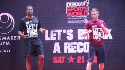 David Haye shown during his boxing class at the World Trade Center’s Dubai Sports World on Saturday. Lee Hoagland / The National