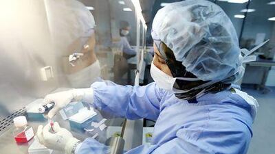 Clinical scientist Eiman El Kassas isolates pre-processed blood samples for eventual stem cell extraction at the Dubai Cord Blood and Research Centre in Dubai. Sarah Dea / The National