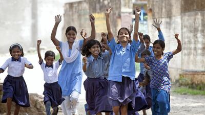Girls are meeting Mabel van Oranje on a tour of rural Rajasthan, India. Graham Crouch / Girls Not Brides