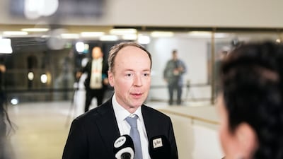 Mr Halla-aho addresses the media on January 28. Bloomberg