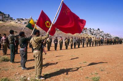 PKK soldiers at a military training camp in Lebanon in June 1988. Getty Images