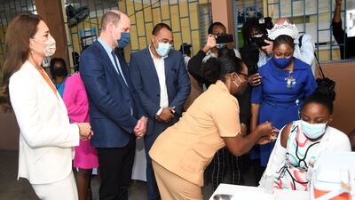 Prince William and Kate, accompanied by Jamaican Minister of Health Christopher Tufton, visit the Spanish Town Hospital, Kingston. EPA