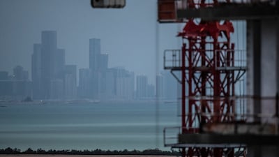 Wet weather AUH. A view of Downtown Abu Dhabi from Yas Island