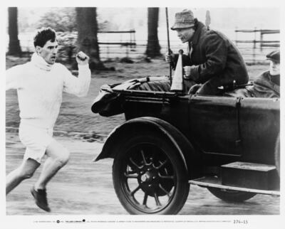 Athlete Harold Abrahams, played by Ben Cross, trains for the 1924 Olympics with coach Sam Mussabini, played by Ian Holm, in a scene from 'Chariots of Fire'. Getty Images