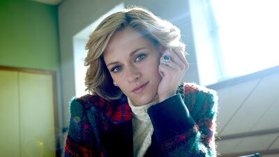 Kristen Stewart as Princess Diana, wearing a vintage Chanel tweed coat. Photo: Shoebox Films