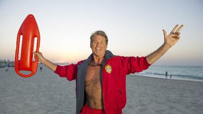 Baywatch star David Hasselhoff poses in his famous red trunks at the St Regis Saadiyat Island Resort. Courtesy Abu Dhabi Tourism and Culture Authority