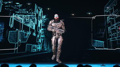 Guests watching the presentation of EDGE, the new advanced technology conglomerate for the UAE defence industry and beyond at the St Regis Saadiyat Island Resort in Abu Dhabi. Pawan Singh / The National