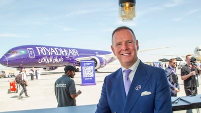 Tony Douglas, chief executive of Riyadh Air at the Dubai Airshow. Leslie Pableo / The National