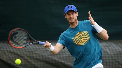 Andy Murray of Great Britain in action during a practice session prior to the Wimbledon Lawn Tennis Championships at the All England Lawn Tennis and Croquet Club on June 26, 2016 in London, England. (Photo by Clive Brunskill/Getty Images)