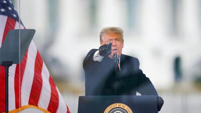 US President Donald Trump gestures as he speaks during a rally to contest the certification of the 2020 US presidential election results by the US Congress, in Washington, DC, on January 6. Reuters