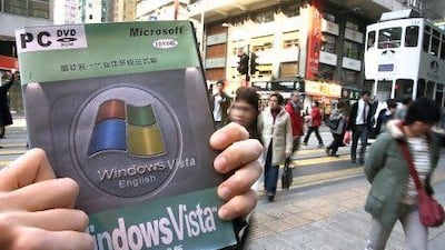 A pirated copy of Microsoft Windows Vista for sale in Hong Kong. Mike Clarke / AFP