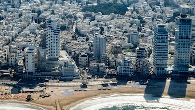 The view from Air Force One includes a message of thanks on a beach outside the US embassy in Tel Aviv, as US President Donald Trump arrives in Israel. AFP