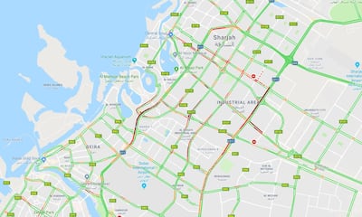 Sharjah traffic at 9am on September 17. Google Maps