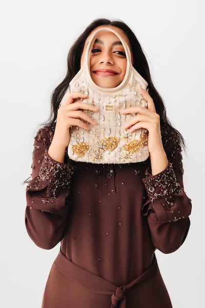 Embroidered cady maxi-dress; and Ivy embroidered satin mini-bag, both from Miu Miu