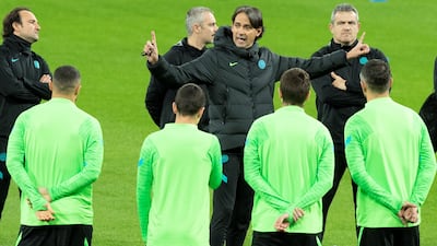 Inter Milan manager Simone Inzaghi leads a training session at Santiago Bernabeu. EPA