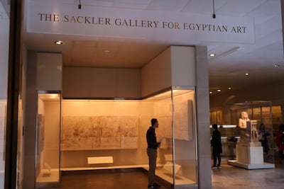 A sign welcomes visitors to the Sackler Wing at the Metropolitan Museum of Art in New York. Getty Images