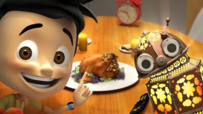 Karim, left, and the ‘lanbot’ Noor. Courtesy Blink Studios