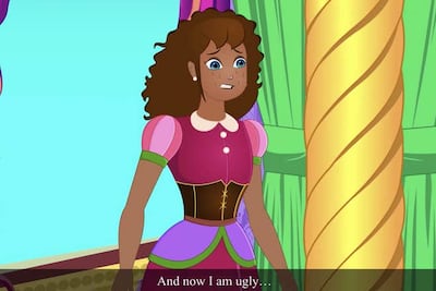 Dina, after she is cursed, with black skin and curly hair. My Pingu TV / YouTube