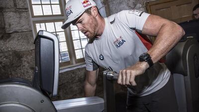 Grinders on the team generate the pressure to control the boat’s wing panels. They have an average heart rate of 180-200 beats per minute while racing. Photo by Sam Greenfield