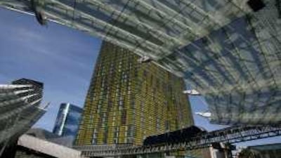 A monorail runs between hotels at CityCenter in Las Vegas. The $8.5bn hotel and casino resort opens this week.