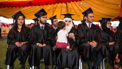 AUAF graduates pictured at their graduation ceremony in Kabul on July 15, 2017. Chris Jones for The National