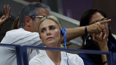 Actor Charlize Theron during the semi-final between Ben Shelton and Novak Djokovic. Reuters
