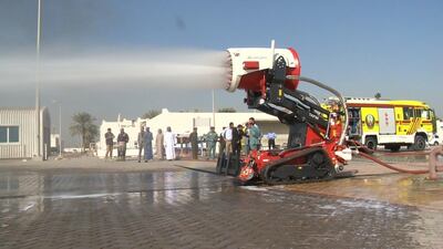 Abu Dhabi Police tests the turbine-powered water cannon, manufactured by Italian engineers EmiControls and German firefighting firm Magirus. Courtesy: Abu Dhabi Police